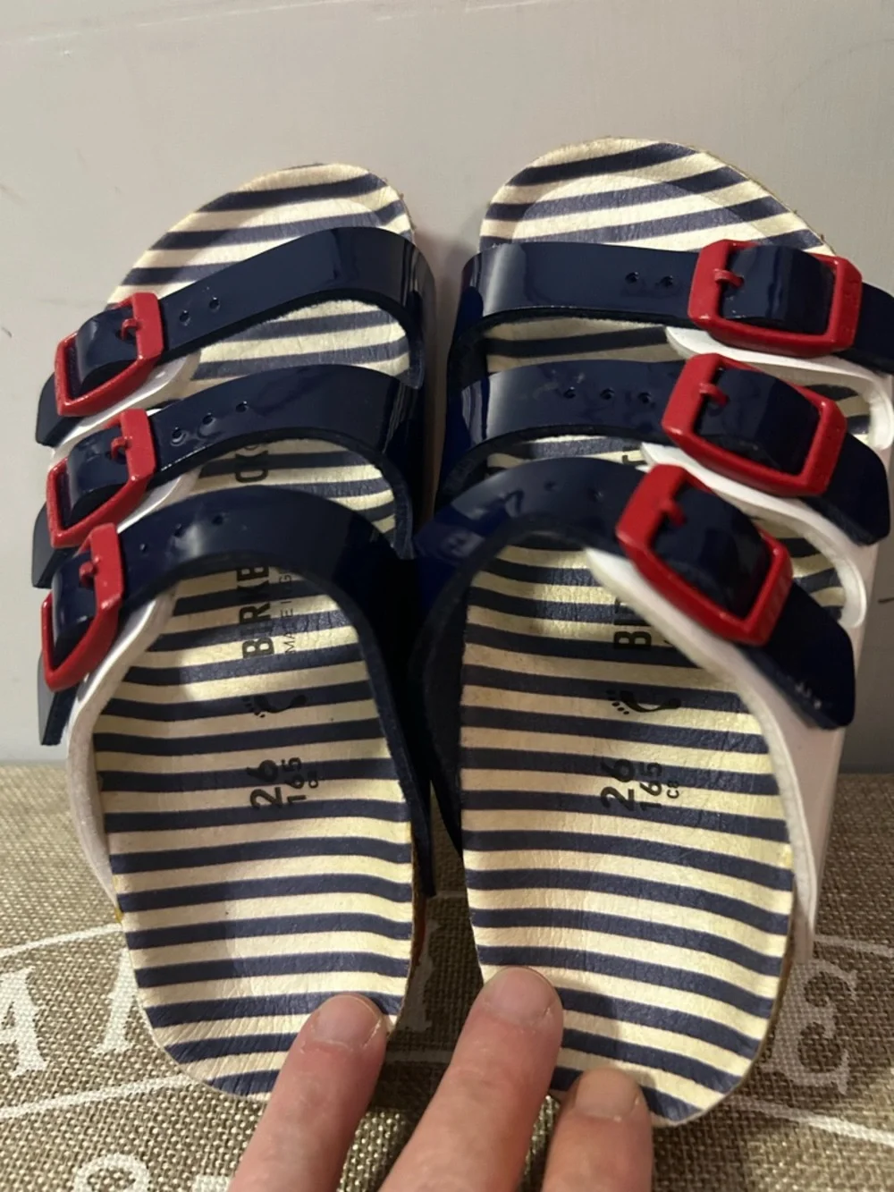 Kids Birkenstock Florida Style Navy, White & Red Triple-Buckle Sandals